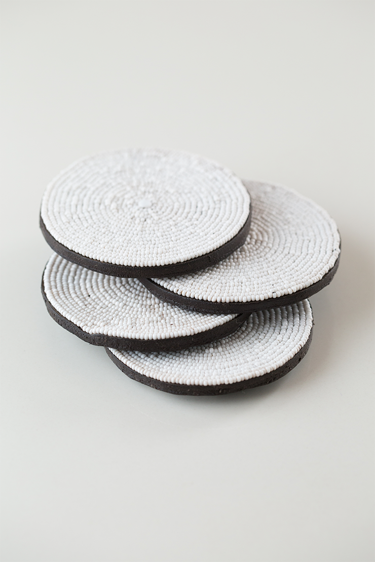 gifts kenya unique Set  4 Beaded  of White Coaster